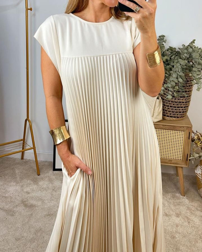 Round Neck Pleated Maxi Skirt