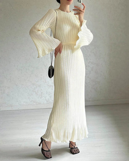 🌸Up to 50% off🔥 Elegant Pleated Trumpet Sleeve Midi Dress