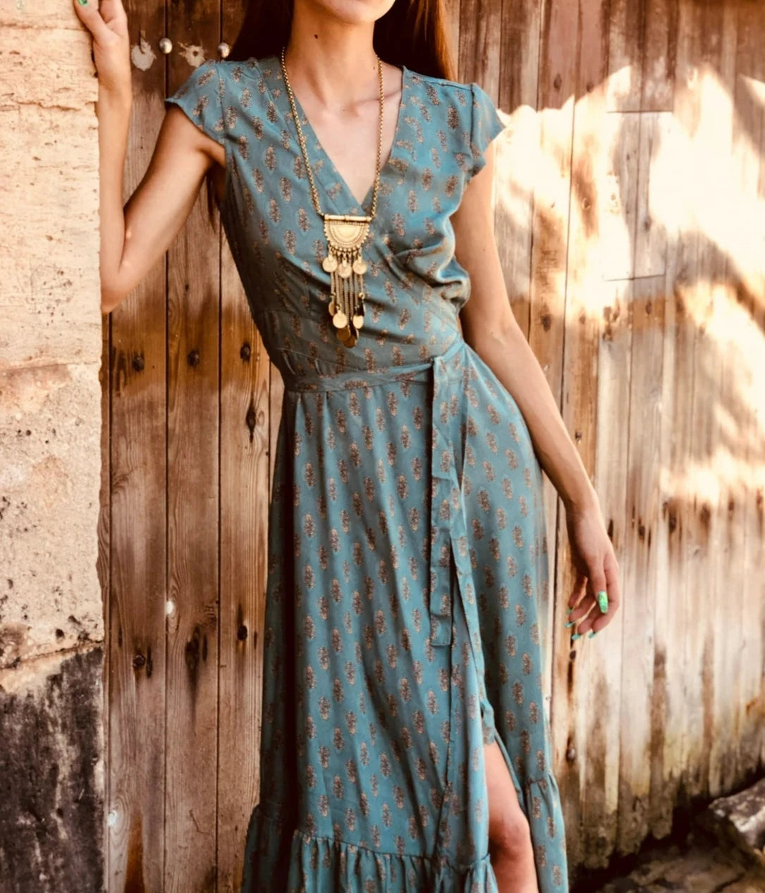 Boho Style Wrap Silk Dress