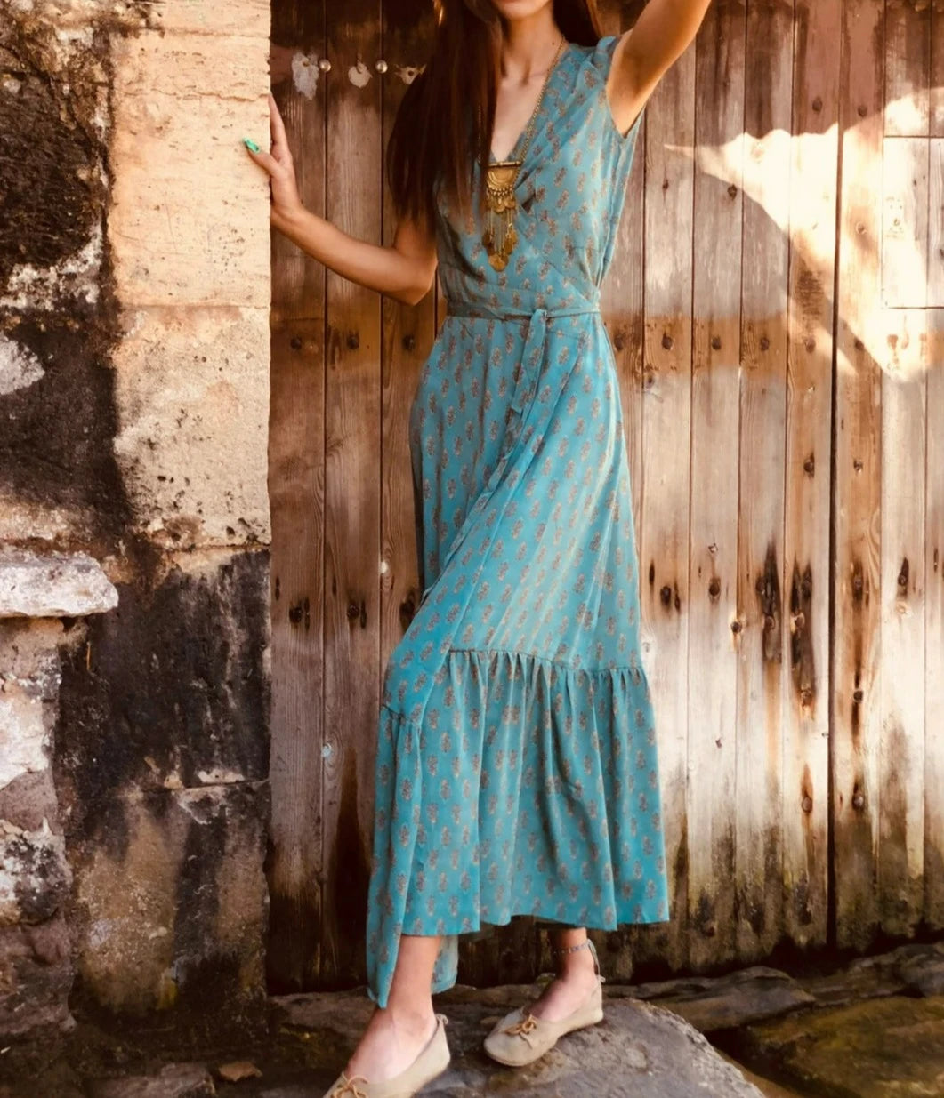 Boho Style Wrap Silk Dress