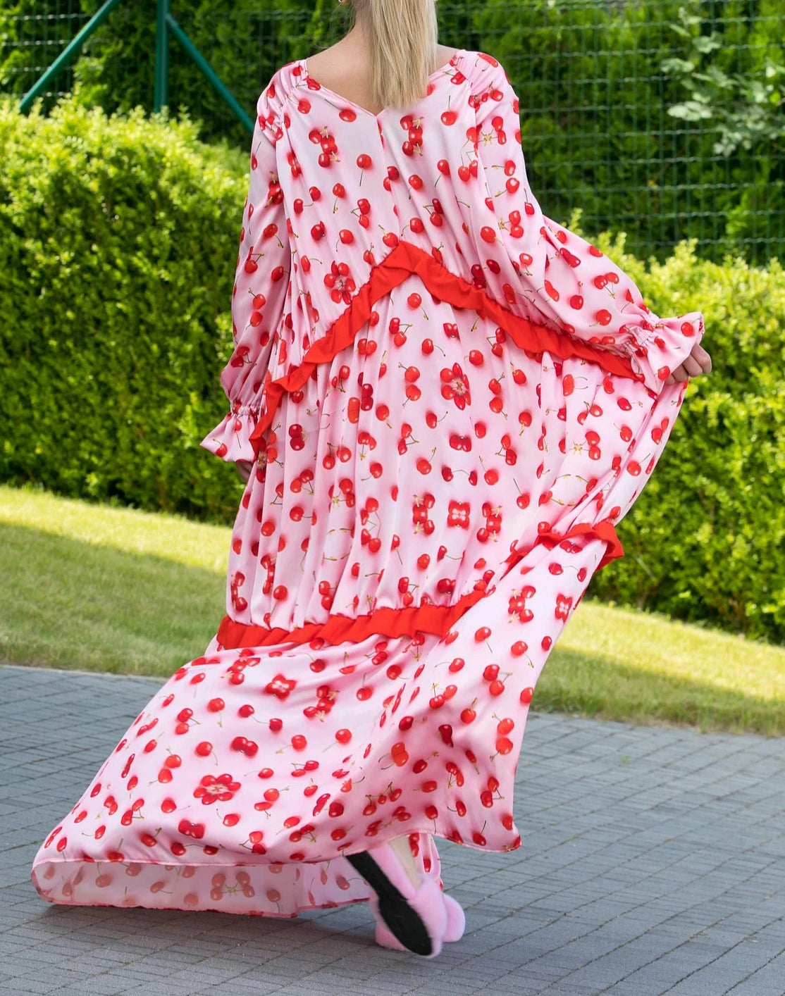 Cherry Print Flounce Dress