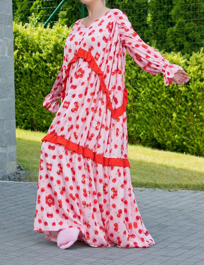 Cherry Print Flounce Dress