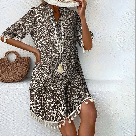 Retro Brown Short Sleeve Mini Dress