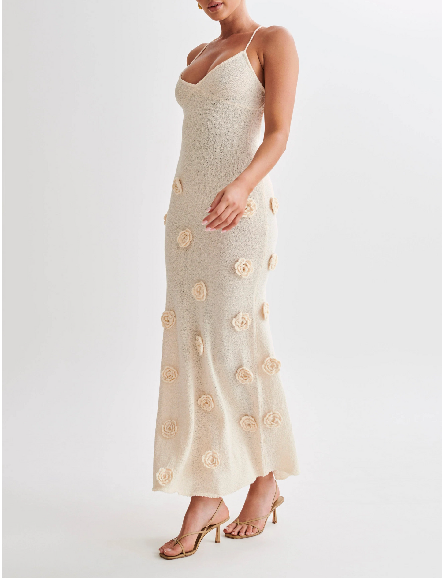 Suki Knit Maxi Dress With Flowers - Nude