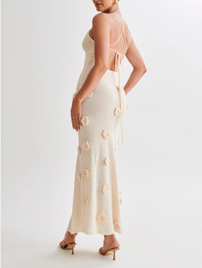 Suki Knit Maxi Dress With Flowers - Nude