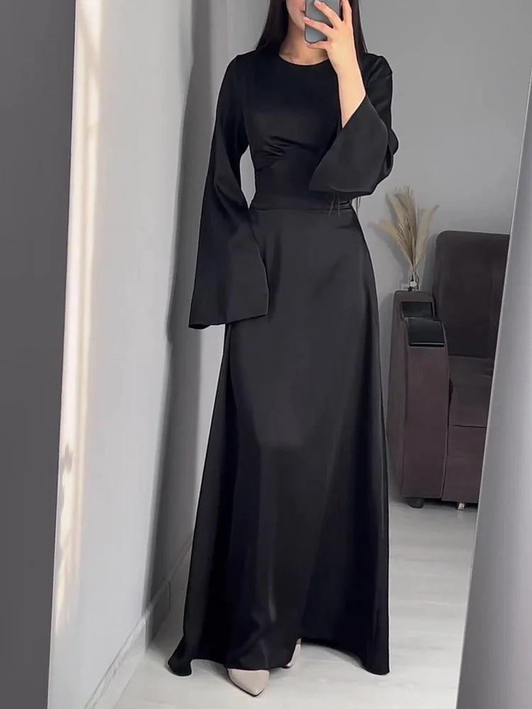 🌸Up to 50% off🔥 Waist Thin Tie Solid Color Long Dress